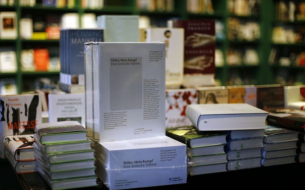 A copy of 'Hitler, Mein Kampf -- A critical edition' stands on a display table in a bookstore in Munich, Germany, Friday, Jan. 8, 2016. This annotated edition is the first version of Adolf Hitler's notorious manifesto to be published in Germany since the end of World War II. (AP/Matthias Schrader) A copy of 'Hitler, Mein Kampf -- A critical edition' stands on a display table in a bookstore in Munich, Germany, Friday, Jan. 8, 2016. This annotated edition is the first version of Adolf Hitler's notorious manifesto to be published in Germany since the end of World War II. (AP/Matthias Schrader)