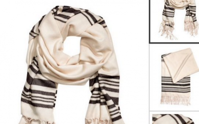 An H&M scarf with a striking resemblance to a Jewish prayer shawl. (screen capture: Twitter)