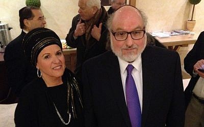 Jonathan Pollard and wife Esther, photographed during a coffee break when they met with the Conference of the Presidents of Major American Jewish Organizations on January 24, 2016. (Courtesy Justice4JP)