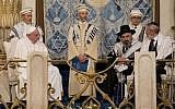 Pope Francis, flanked by Rabbi Riccardo Di Segni, right, during his first visit to a synagogue as pope on  January 17, 2016. (AP Photo/Alessandra Tarantino)
