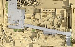 The plan would create a unified, 9,700-square-foot prayer space that touches the Western Wall at a narrow point in the southwest corner and broadens as it extends backward. The prayer space would touch a 31-foot segment (9.5 meters) of the wall. This picture also shows what the section’s entrance will look like: a wide staircase and flat walkway leading to the prayer space. (JTA)