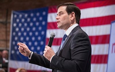 Republican presidential candidate Sen. Marco Rubio (R-FL) speaks to guests during a rally on January 6, 2016 in Marshalltown, Iowa. (Scott Olson/Getty Images via JTA)
