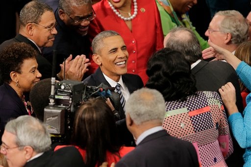 US President Barack Obama arrives on Capitol Hill in Washington, Tuesday, Jan. 12, 2016, to give his State of the Union address before a joint session of Congress. (AP Photo/J. Scott Applewhite)