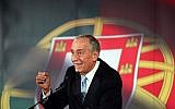 In this picture taken Jan. 20, 2016, Marcelo Rebelo de Sousa smiles while addressing supporters during his presidential election campaign in Lisbon. (AP Photo/Armando Franca)