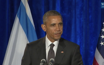 President Barack Obama speaks at a Holocaust remembrance ceremony at the Israeli Embassy in Washington, January 27, 2016 (YouTube screenshot)
