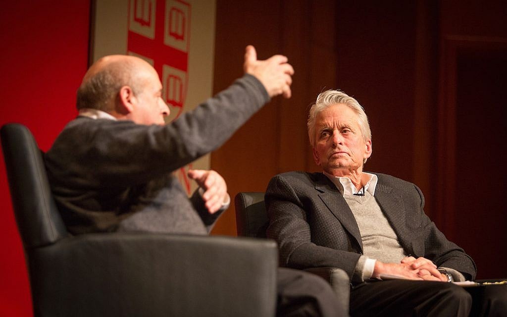 Appearing on January 28, 2016 at Brown University in Providence, Jewish Agency for Israel Chairman Natan Sharansky (left) and Hollywood legend Michael Douglas held a conversation on Jewish identity and pluralism. (Elan Kawesch/The Times of Israel) Appearing on January 28, 2016 at Brown University in Providence, Jewish Agency for Israel Chairman Natan Sharansky (left) and Hollywood legend Michael Douglas held a conversation on Jewish identity and pluralism. (Elan Kawesch/The Times of Israel)