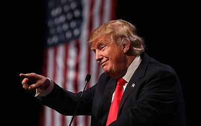 Republican presidential candidate Donald Trump speaks during a campaign rally at the Westgate Las Vegas Resort and Casino on December 14, 2015 in Las Vegas, Nevada. (Justin Sullivan/Getty Images via JTA)