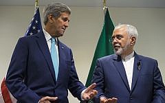 In this photo from Sept. 26, 2015, US Secretary of State John Kerry (left) meets with Iranian Foreign Minister Mohammad Javad Zarif at United Nations headquarters. (AP Photo/Craig Ruttle, File)