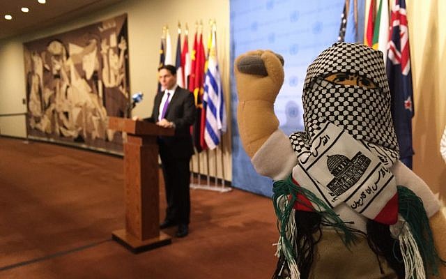 Israel's UN ambassador, Danny Danon, and his colleagues display what he calls 'terror dolls,' right, which he says are being used to teach hatred among Palestinian children, on Tuesday, January 26, 2016, at the UN (AP Photo/Cara Anna) Israel's UN ambassador, Danny Danon, and his colleagues display what he calls 'terror dolls,' right, which he says are being used to teach hatred among Palestinian children, on Tuesday, January 26, 2016, at the UN (AP Photo/Cara Anna)