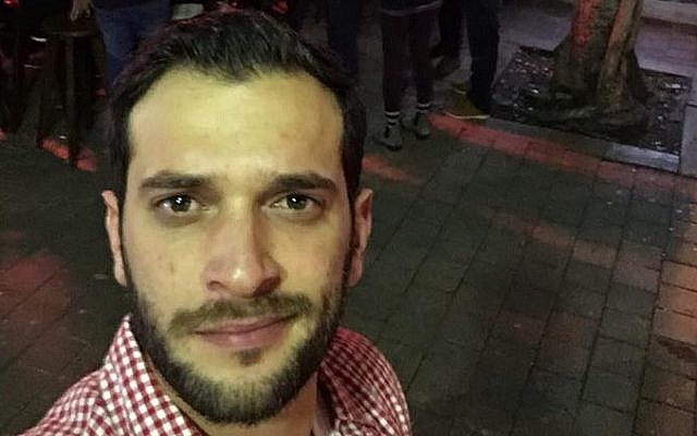 Alon Bakal, one the victims of a January 1, 2016 shooting attack in Tel Aviv, seen outside the Simta bar on December 20, 2015 (Courtesy Facebook) Alon Bakal, one the victims of a January 1, 2016 shooting attack in Tel Aviv, seen outside the Simta bar on December 20, 2015 (Courtesy Facebook)