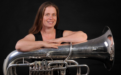 Avital Handler and her tuba, the instrument that has helped her stand out in the local music scene (Courtesy Avital Handler)