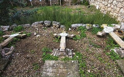 Vandals desecrated the Christian cemetery at the Beit Jamal Monastery near Beit Shemesh, the Latin Patriarchate of Jerusalem said on January 9, 2016. (Latin Patriarchate’s Media Office)