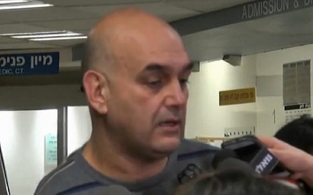 David Bakal speaks to reporters at Ichilov Hospital after his son Alon, 26, was killed in a shooting attack in central Tel Aviv on January 1, 2016 (screen capture) David Bakal speaks to reporters at Ichilov Hospital after his son Alon, 26, was killed in a shooting attack in central Tel Aviv on January 1, 2016 (screen capture)