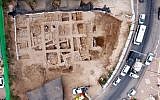 An aerial view of the fortress found in Nahariya. (Guy Fittousi, Israel Antiquities Authority)