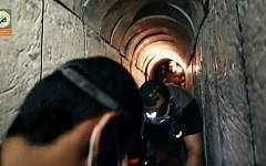 File: Still from an August 2015 Hamas video purporting to show a Gaza tunnel dug under the Israeli border. (Ynet screenshot)