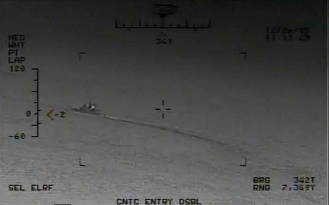 An image from footage released by the US Navy on January 9, 2016, showing Iranian Revolutionary Guard vessels firing rockets near warships and commercial traffic in the Strait of Hormuz in December 2015. (Screen capture: US Navy) An image from footage released by the US Navy on January 9, 2016, showing Iranian Revolutionary Guard vessels firing rockets near warships and commercial traffic in the Strait of Hormuz in December 2015. (Screen capture: US Navy)