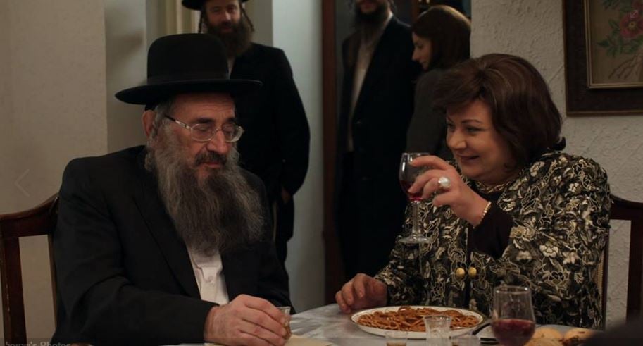 'Shtisel' character Shulem Shtisel with his new love interest, actress Hana Laszlo (Courtesy 'Shtisel')