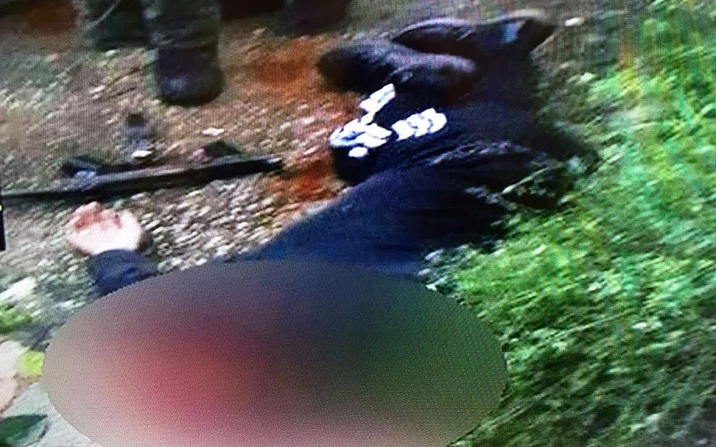 The body of Nashat Milhem, in a photograph released by Israeli security forces, January 8, 2016 (Channel 2)