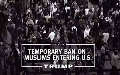 A screenshot from Donald Trump's first campaign ad, promising to ban Muslims from entering the United States. (YouTube)