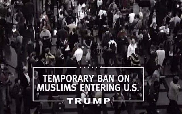 A screenshot from Donald Trump's first campaign ad, promising to ban Muslims from entering the United States. (YouTube)