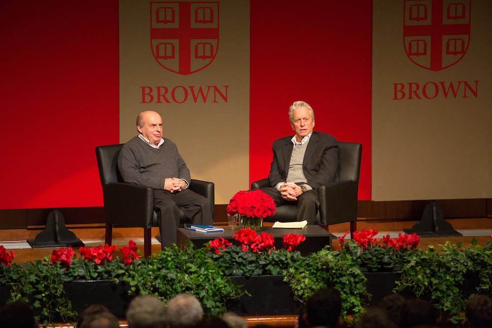 Appearing on January 28, 2016 at Brown University in Providence, Jewish Agency for Israel Chairman Natan Sharansky (left) and Hollywood legend Michael Douglas held a conversation on Jewish identity and pluralism. (Elan Kawesch/The Times of Israel) Appearing on January 28, 2016 at Brown University in Providence, Jewish Agency for Israel Chairman Natan Sharansky (left) and Hollywood legend Michael Douglas held a conversation on Jewish identity and pluralism. (Elan Kawesch/The Times of Israel)
