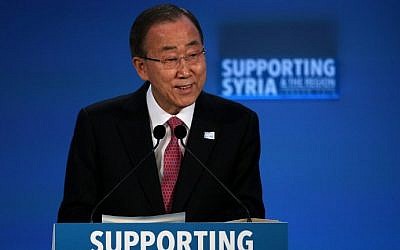 UN Secretary-General Ban Ki-moon speaks during a donor conference entitled 'Supporting Syria & The Region' in London on February 4, 2016. (AFP / POOL / Dan Kitwood)