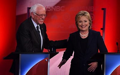 US Democratic presidential candidates Hillary Clinton (R) and Bernie Sanders smile after participating in the MSNBC Democratic Candidates Debate at the University of New Hampshire in Durham on February 4, 2016. (AFP/Jewel Samad) US Democratic presidential candidates Hillary Clinton (R) and Bernie Sanders smile after participating in the MSNBC Democratic Candidates Debate at the University of New Hampshire in Durham on February 4, 2016. (AFP/Jewel Samad)