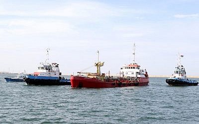 Illustrative: An oil tankers seen near Tripoli, off the coast of Libya on February 13, 2016. (Mahmud Turkia/AFP)