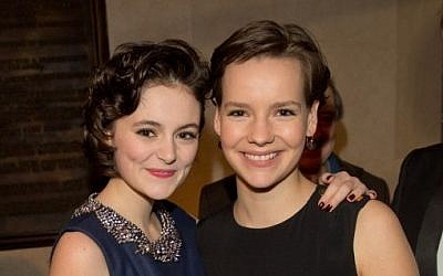 German actresses Lea van Acken (L) und Stella Kunkat pose upon arrival for the screening of the film "The Diary of Anne Frank" screened in the Generation 14plus section of the 66th Berlinale Film Festival in Berlin on February 16, 2016. (AFP / dpa / Jörg Carstensen / Germany OUT)
