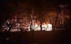 Flames are seen following an explosion after an attack targeted a convoy of military service vehicles in Ankara on February 17, 2016. (AFP / STRINGER)