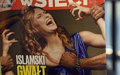 The front page of nationalist Polish weekly "W sieci" (On the web) with the title "The Islamic rape of Europe," February 18, 2016 in Warsaw. (Janek Skarzynski/AFP)