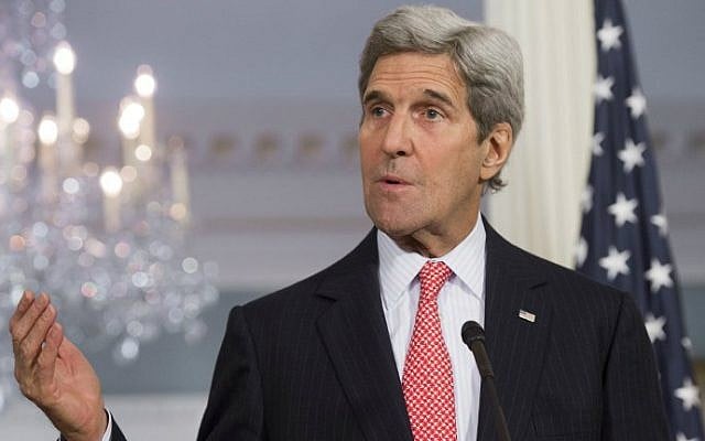 US Secretary of State John Kerry speaks to the media in Washington, February 18, 2016. (Saul Loeb/AFP)