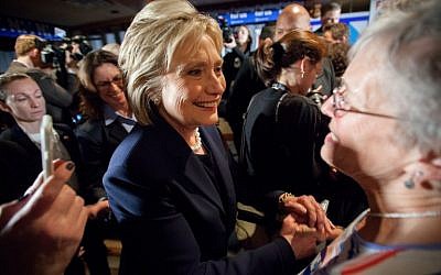 Democratic presidential candidate Hillary Clinton greets supporters at a debate watching party on February 4, 2016 in Durham, New Hampshire. (Matthew Cavanaugh/Getty Images/AFP)