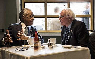 NEW YORK, NY - FEBRUARY 10: Democratic presidential candidate Sen. Bernie Sanders (D-VT) meets with Reverend Al Sharpton at Sylvia's Restaurant on February 10, 2016 in the Harlem neighborhood of New York City. The meeting comes after a strong victory for Senator Sanders in the New Hampshire primary. Andrew Renneisen/Getty Images/AFP