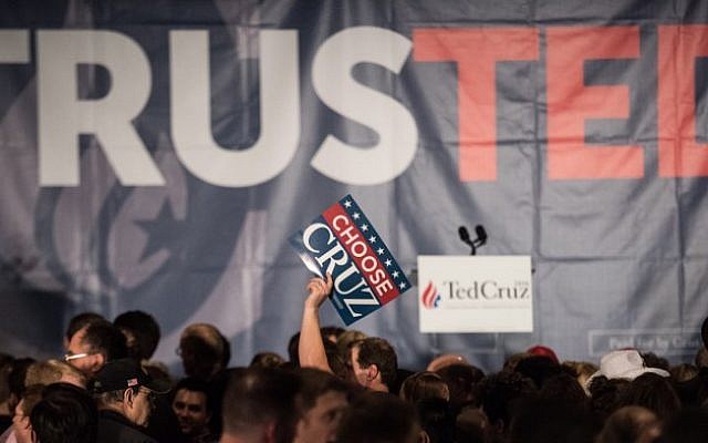 A Ted Cruz supporter waves a campaign sign at a primary watch party for the Republican presidential candidate Saturday, February 20, 2016 in Columbia, South Carolina. (Sean Rayford/Getty Images/AFP)