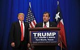 New Jersey Governor Chris Christie announces his support for Republican presidential candidate Donald Trump during a campaign rally at the Fort Worth Convention Center on February 26, 2016, in Fort Worth, Texas. (Tom Pennington/Getty Images/AFP)