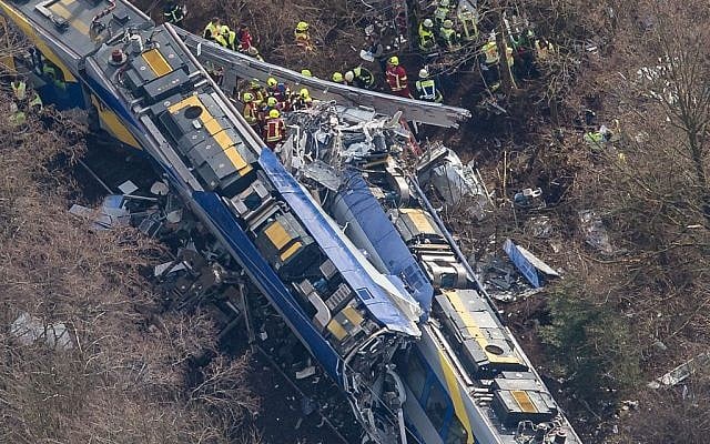 Aerial view of rescue forces working at the site of a train accident near Bad Aibling, Germany, Tuesday, Feb. 9, 2016 (Peter Kneffel/dpa via AP) Aerial view of rescue forces working at the site of a train accident near Bad Aibling, Germany, Tuesday, Feb. 9, 2016 (Peter Kneffel/dpa via AP)