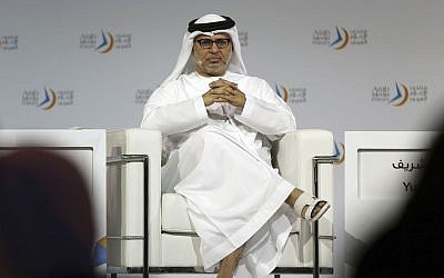 Emirati Minister of State for Foreign Affairs, Anwar Gargash talks at the Arab Media Forum in Dubai, United Arab Emirates, Wednesday, May 13, 2015. (AP Photo/Kamran Jebreili)