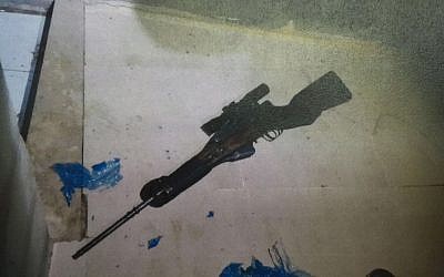 A sniper rifle believed to have been used by two Palestinian brothers in a number of shooting attacks against Israeli civilians and soldiers in the West Bank city of Hebron. (Courtesy/Shin Bet) A sniper rifle believed to have been used by two Palestinian brothers in a number of shooting attacks against Israeli civilians and soldiers in the West Bank city of Hebron. (Courtesy/Shin Bet)