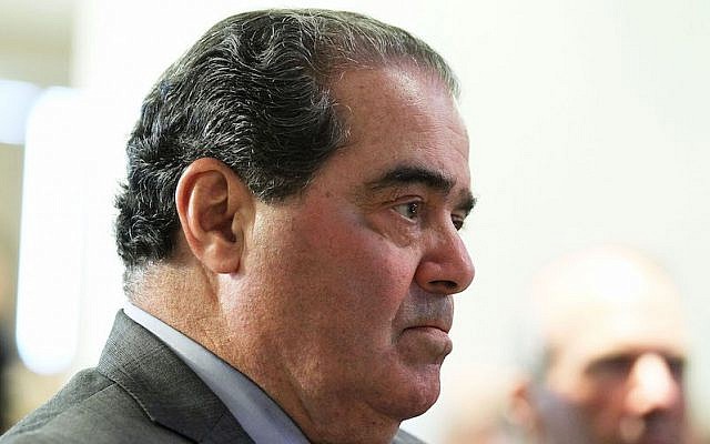 Supreme Court Justice Antonin Scalia waiting to be introduced to speak at the American Enterprise Institute in Washington, D.C., Oct. 2, 2012. (Alex Wong/Getty Images, via JTA) Supreme Court Justice Antonin Scalia waiting to be introduced to speak at the American Enterprise Institute in Washington, D.C., Oct. 2, 2012. (Alex Wong/Getty Images, via JTA)