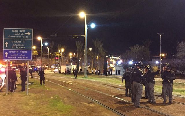 Scene of a shooting attack near Damascus Gate outside the Old City of Jerusalem on February 14, 2016. (Israel Police) Scene of a shooting attack near Damascus Gate outside the Old City of Jerusalem on February 14, 2016. (Israel Police)