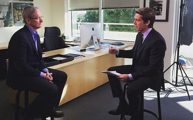 This image made from video and released by ABC News shows Apple CEO Tim Cook, left, during an exclusive interview with anchor David Muir, airing Wednesday, Feb. 24. (ABC News via AP) This image made from video and released by ABC News shows Apple CEO Tim Cook, left, during an exclusive interview with anchor David Muir, airing Wednesday, Feb. 24. (ABC News via AP)