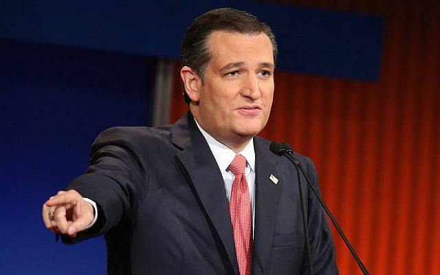 Republican presidential candidate Sen. Ted Cruz (R-TX) participates in the Fox Business Network Republican presidential debate at the North Charleston Coliseum and Performing Arts Center on January 14, 2016 in North Charleston, South Carolina. (Scott Olson/Getty Images via JTA) Republican presidential candidate Sen. Ted Cruz (R-TX) participates in the Fox Business Network Republican presidential debate at the North Charleston Coliseum and Performing Arts Center on January 14, 2016 in North Charleston, South Carolina. (Scott Olson/Getty Images via JTA)