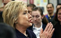 Democratic presidential candidate Hillary Clinton meets with employees of the Paris Las Vegas Hotel and casino in Las Vegas, February 18, 2016. (AP/John Locher)