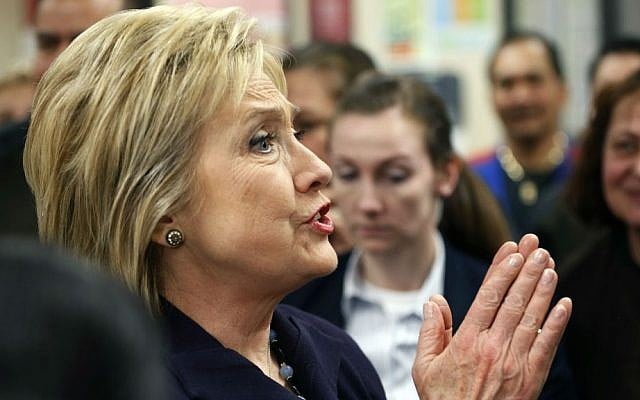 Democratic presidential candidate Hillary Clinton meets with employees of the Paris Las Vegas Hotel and casino in Las Vegas, February 18, 2016. (AP/John Locher) Democratic presidential candidate Hillary Clinton meets with employees of the Paris Las Vegas Hotel and casino in Las Vegas, February 18, 2016. (AP/John Locher)