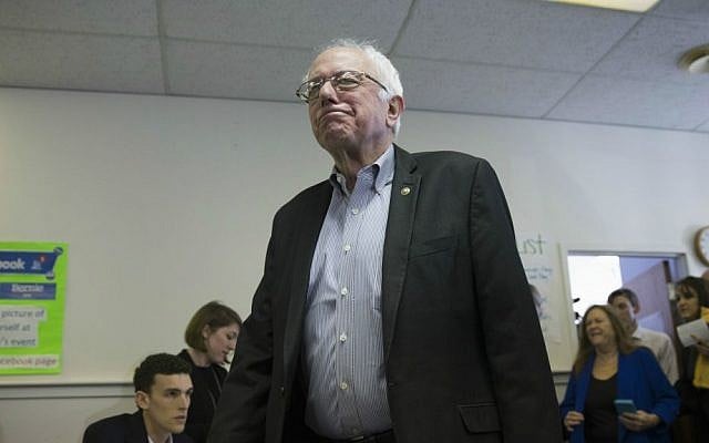 Democratic presidential candidate, Sen. Bernie Sanders, I-Vermont, visits his campaign headquarters to thank volunteers, Monday, Feb. 1, 2016, in Des Moines, Iowa. (AP Photo/Evan Vucci)