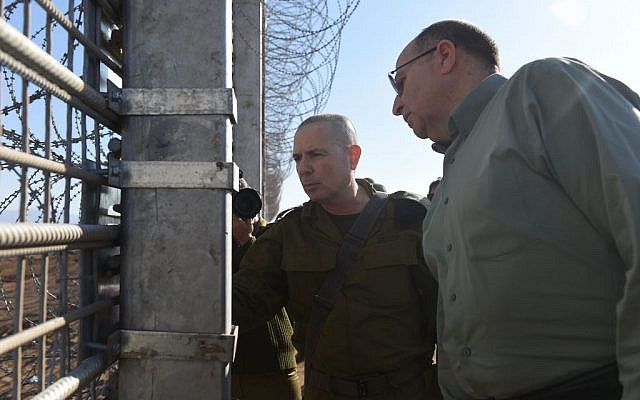 Defense Minister Moshe Ya'alon (R) on February 23, 2016 (Diana Hananshvili/Defense Ministry)