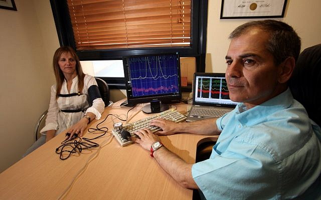 Illustrative photo of interrogation with the help of lie detector on June 26, 2011 in Jerusalem.
(Photo by Yossi Zamir/Flash 90)