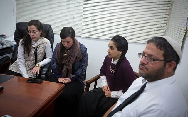 Lawyer Itamar Ben Gvir seen at a press conference with women studying at a women's seminary led by Rabbi Aharon Ramati in Jerusalem. (Miriam Alster/Flash90) Lawyer Itamar Ben Gvir seen at a press conference with women studying at a women's seminary led by Rabbi Aharon Ramati in Jerusalem. (Miriam Alster/Flash90)