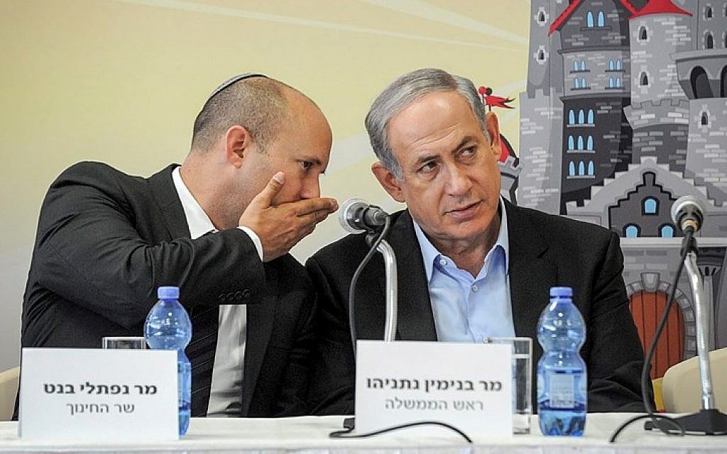 Education Minister Naftali Bennett (left) and Prime Minister Benjamin Netanyahu (Haim Hornstein/Flash90) Education Minister Naftali Bennett (left) and Prime Minister Benjamin Netanyahu (Haim Hornstein/Flash90)